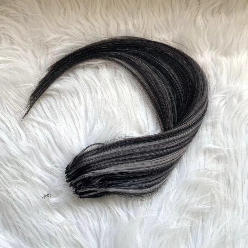 Wholesale Real human hair Black highlight silver micro rings hair extensions HJ 055